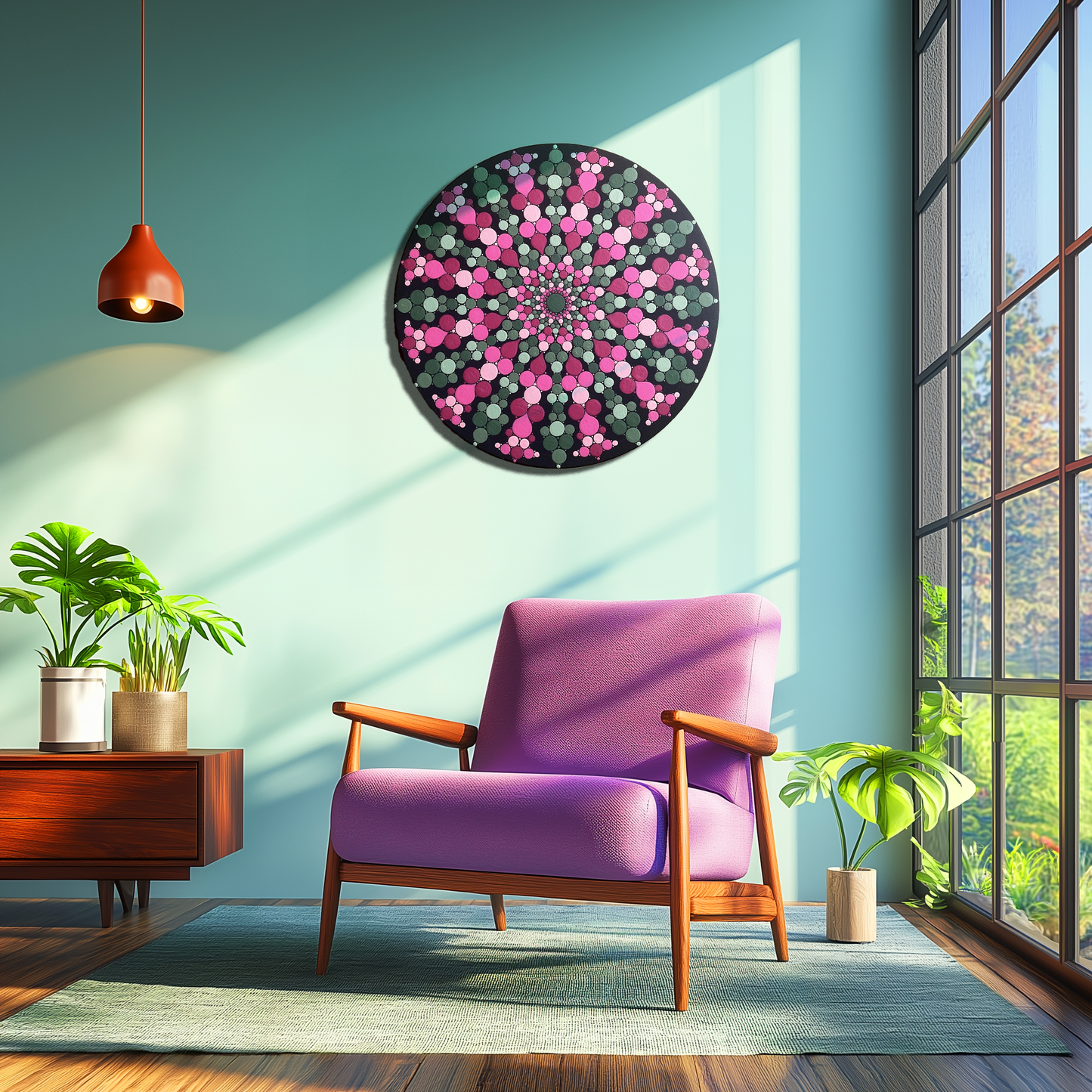 Pink & Green Floral Burst Mandala